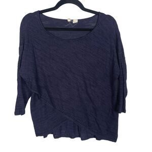 Anthropologie Moth Small S Navy Blue Dashed Pointelle 3/4 Sleeve Lightweight Top